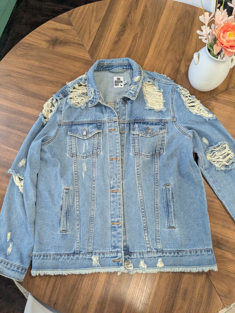 Distressed Light Blue Denim Jacket for Women